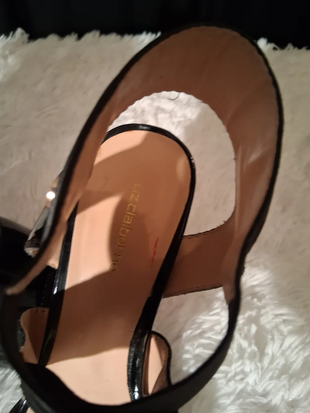 Liz Claiborne Black Patent & Fabric Crisscross Slingback Heels NWOT